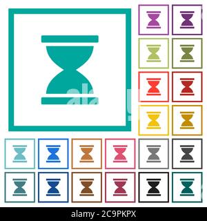 Hourglass flat color icons with quadrant frames on white background Stock Vector