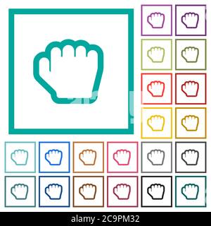 Grab cursor flat color icons with quadrant frames on white background Stock Vector