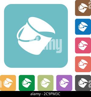 Paint bucket white flat icons on color rounded square backgrounds Stock Vector