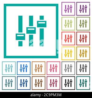 Adjust flat color icons with quadrant frames on white background Stock Vector