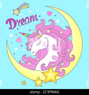 Photo & Art Print Cute magical unicorn is dreaming