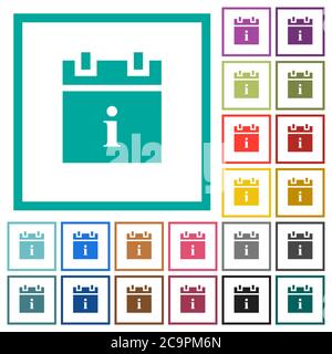 Schedule info flat color icons with quadrant frames on white background Stock Vector