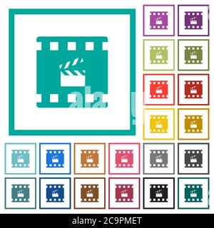 Movie production flat color icons with quadrant frames on white background Stock Vector