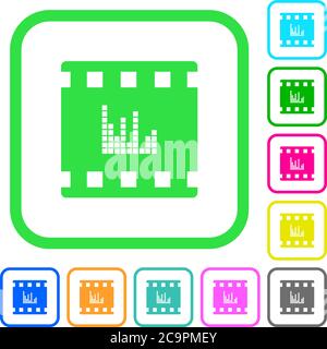 Movie sounds vivid colored flat icons in curved borders on white background Stock Vector