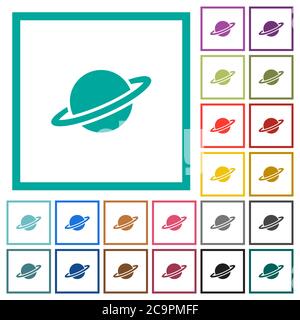 Planet flat color icons with quadrant frames on white background Stock Vector