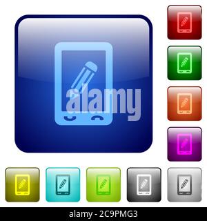 Mobile memo icons in rounded square color glossy button set Stock Vector