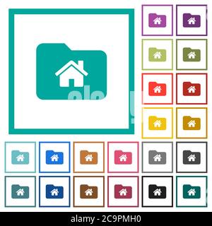 Home folder flat color icons with quadrant frames on white background Stock Vector