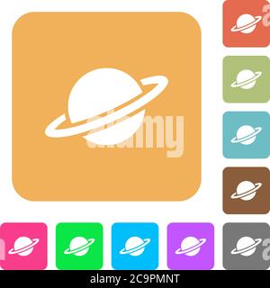 Planet flat icons on rounded square vivid color backgrounds. Stock Vector