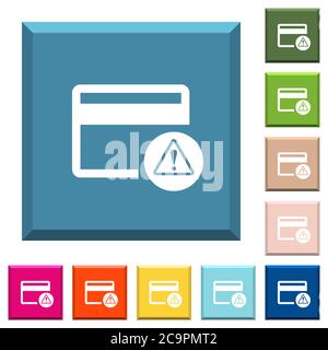 Credit card warning white icons on edged square buttons in various trendy colors Stock Vector