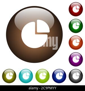 Pie chart white icons on round color glass buttons Stock Vector