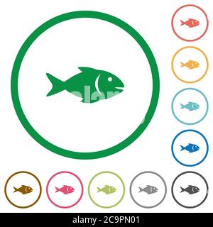 Fish flat color icons in round outlines on white background Stock Vector