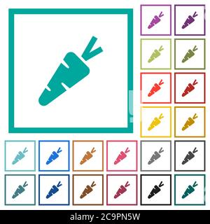 Carrot flat color icons with quadrant frames on white background Stock Vector
