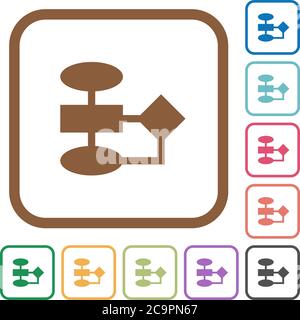 Flowchart simple icons in color rounded square frames on white background Stock Vector