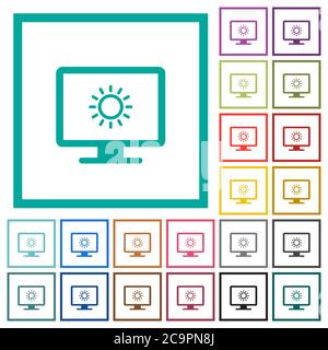 Adjust screen brightness flat color icons with quadrant frames on white background Stock Vector