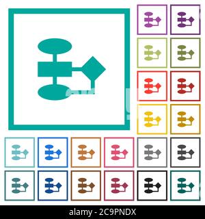 Flowchart flat color icons with quadrant frames on white background Stock Vector