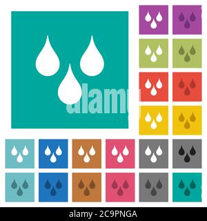 Water drops multi colored flat icons on plain square backgrounds. Included white and darker icon variations for hover or active effects. Stock Vector