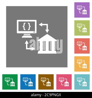 Open banking API flat icons on simple color square backgrounds Stock Vector