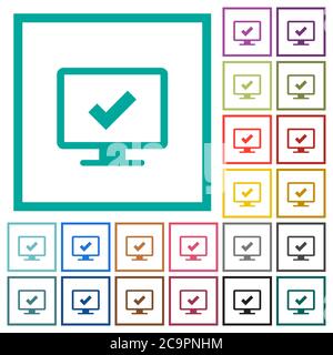 Accept display settings flat color icons with quadrant frames on white background Stock Vector