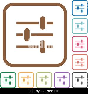 Adjustment simple icons in color rounded square frames on white background Stock Vector