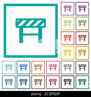Construction barrier flat color icons with quadrant frames on white background Stock Vector