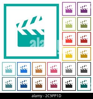 Clapperboard flat color icons with quadrant frames on white background Stock Vector