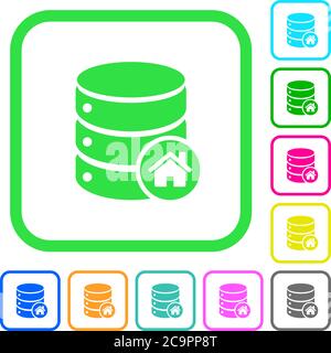 Default database vivid colored flat icons in curved borders on white background Stock Vector