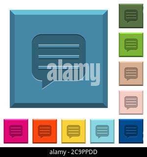 Message box with rows engraved icons on edged square buttons in various trendy colors Stock Vector