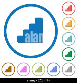 Stairs flat color vector icons with shadows in round outlines on white background Stock Vector