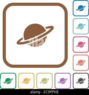 Planet simple icons in color rounded square frames on white background Stock Vector