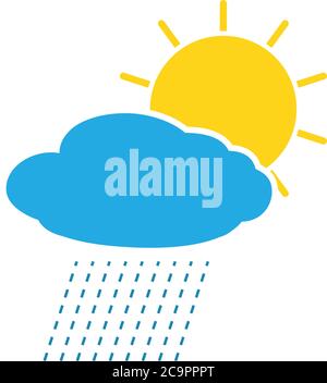 Sun behind rain cloud vector flat icon isolated on white illustration Stock Vector