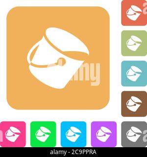 Paint bucket flat icons on rounded square vivid color backgrounds. Stock Vector