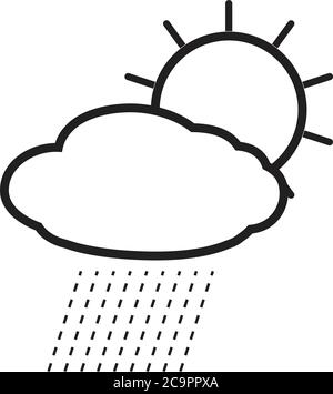 sun behind the cloud with rain line icon weather icon isolated on white Stock Vector
