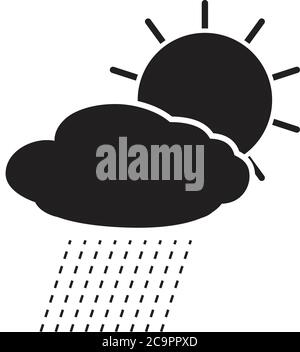 sun behind the cloud with rain icon black isolated on white Stock Vector