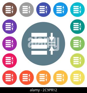 Adjust line spacing flat white icons on round color backgrounds. 17 background color variations are included. Stock Vector