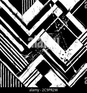 abstract geometric background pattern, with strokes and splashes, zigzag, black and white Stock Vector