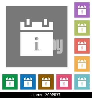 Schedule info flat icons on simple color square backgrounds Stock Vector