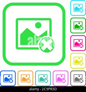 Cancel image operations vivid colored flat icons in curved borders on white background Stock Vector