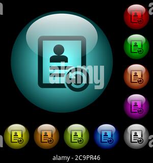 Undo contact changes icons in color illuminated spherical glass buttons on black background. Can be used to black or dark templates Stock Vector