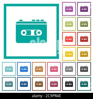 Vintage retro walkman flat color icons with quadrant frames on white background Stock Vector