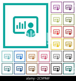 Presentation flat color icons with quadrant frames on white background Stock Vector