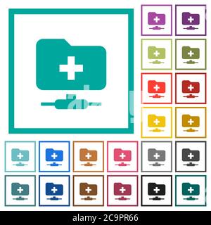 FTP create folder flat color icons with quadrant frames on white background Stock Vector