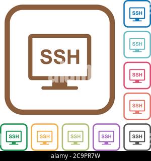 SSH terminal simple icons in color rounded square frames on white background Stock Vector