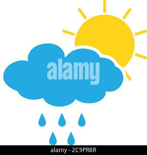 Sun behind rain cloud vector flat icon isolated on white illustration Stock Vector