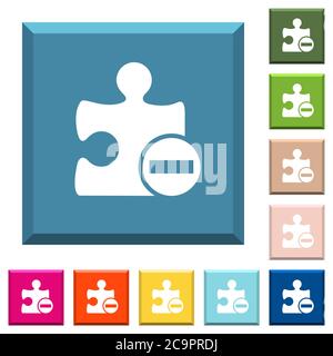 Remove plugin white icons on edged square buttons in various trendy colors Stock Vector