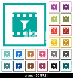 Filter movie flat color icons with quadrant frames on white background Stock Vector
