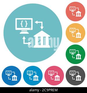 Open banking API flat white icons on round color backgrounds Stock Vector