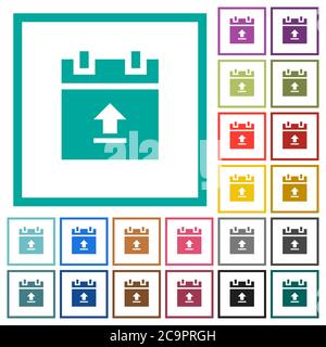 Upload schedule data flat color icons with quadrant frames on white background Stock Vector