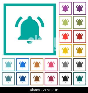 Active notification flat color icons with quadrant frames on white background Stock Vector