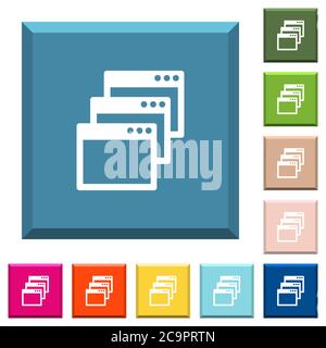 Cascade window view mode white icons on edged square buttons in various trendy colors Stock Vector