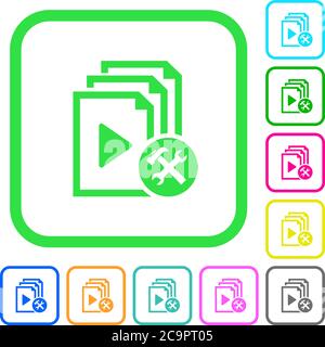 Playlist tools vivid colored flat icons in curved borders on white background Stock Vector